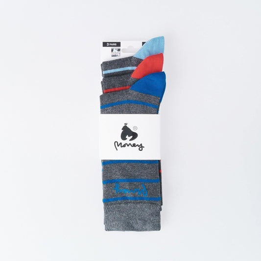Sig Striped Socks 3pk - Charcoal Marl Mix