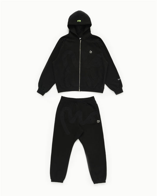 Big Sig Applique Hood Tracksuit Black