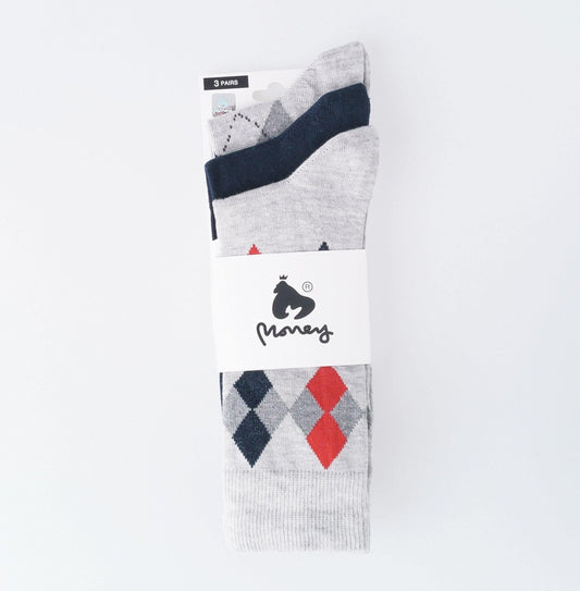 Diamond Sig Socks 3pk - Lt Grey/Night Sky