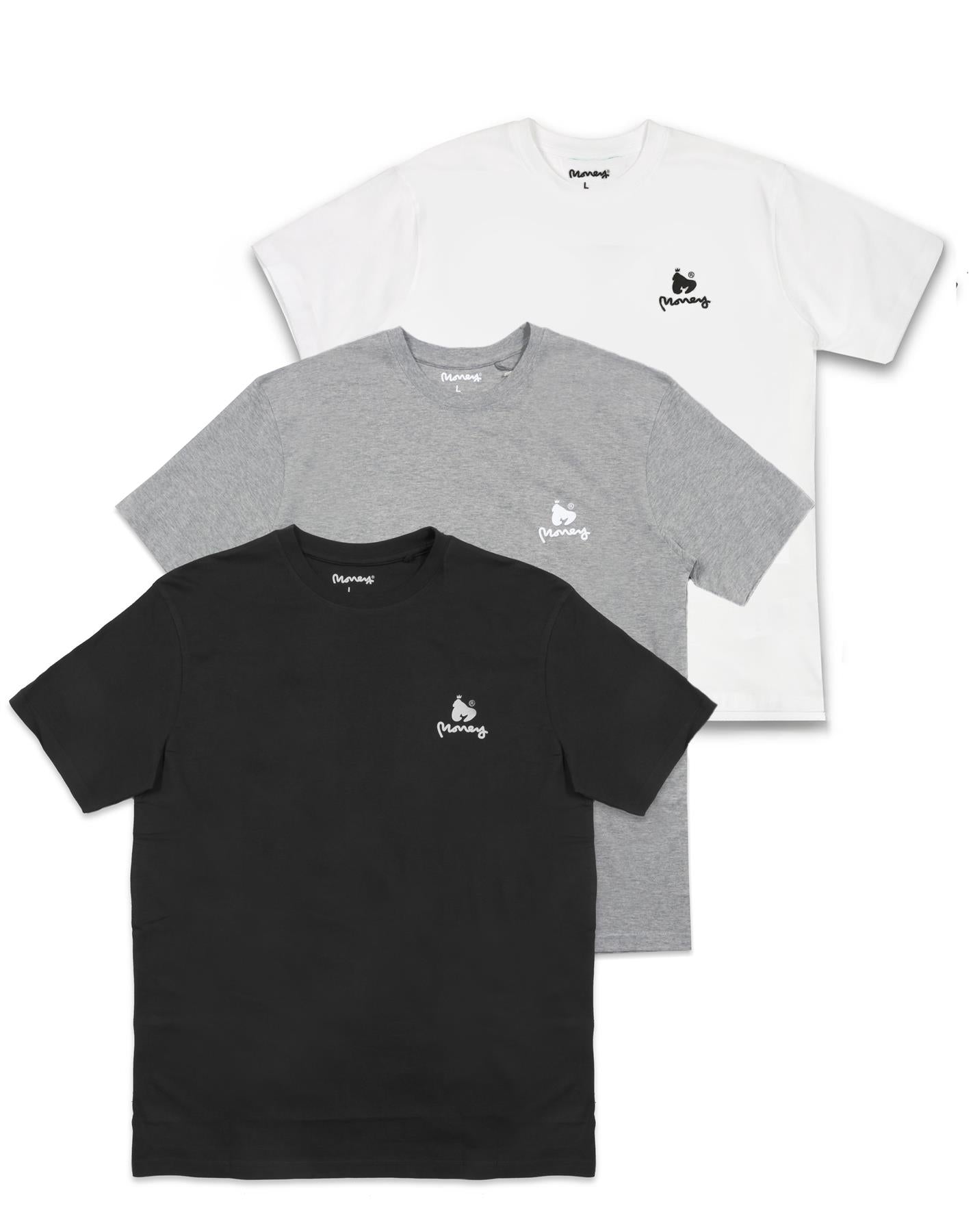 Money Lounger Mix Tee 3pk Black White Grey Melange