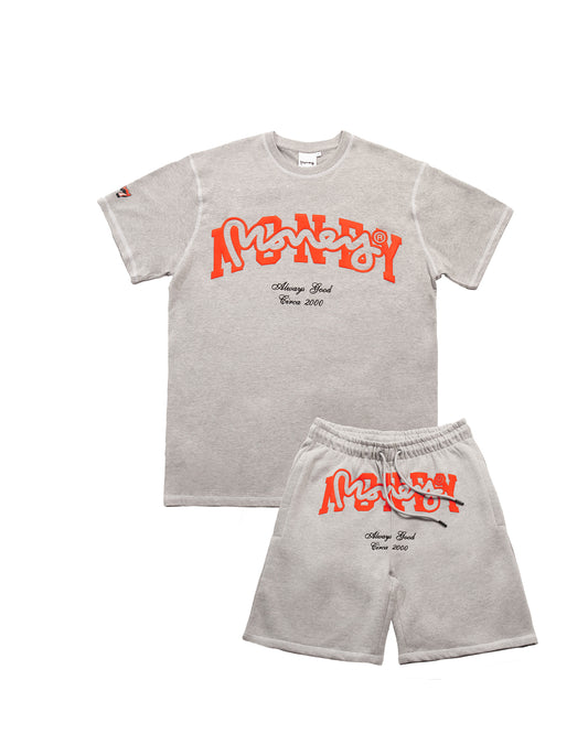 COLLEGE DROP SIG TEE & SHORT TWIN SET - GREY MELANGE