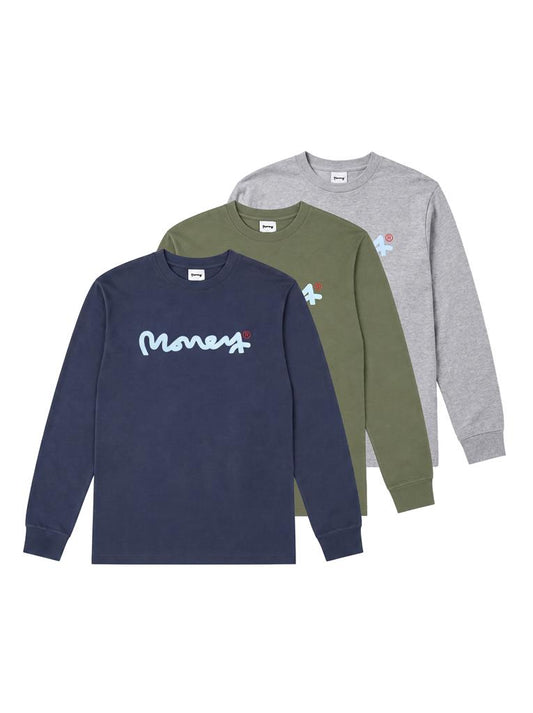 Money Junior Club Long Sleeve Tee 3 pack Grey/Olive/Navy
