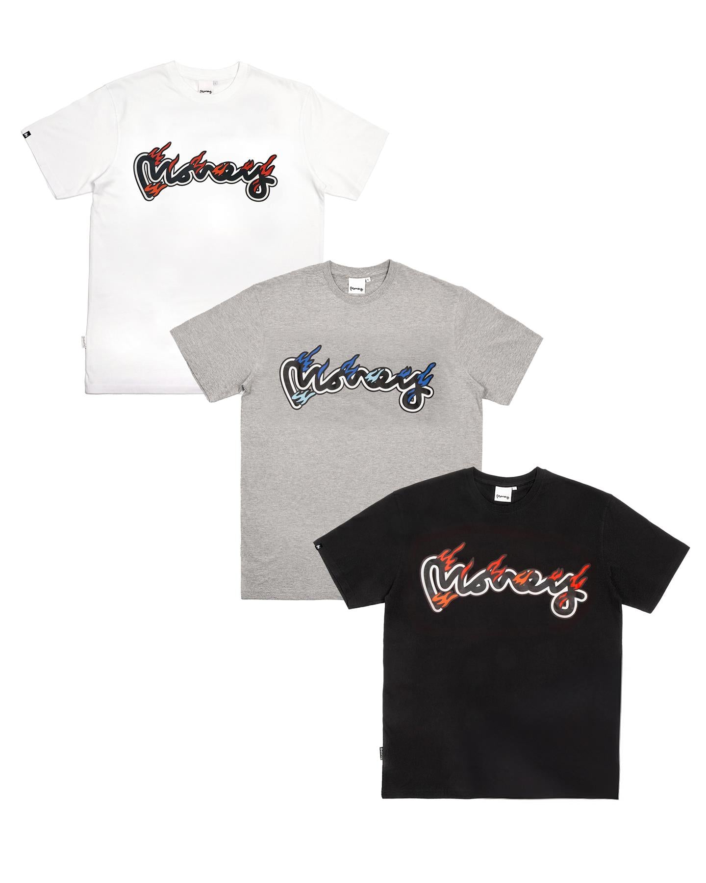 Flame Sig Tee 3pk Black White Grey Melange