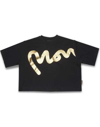 Womens gold big sig cropped tee black